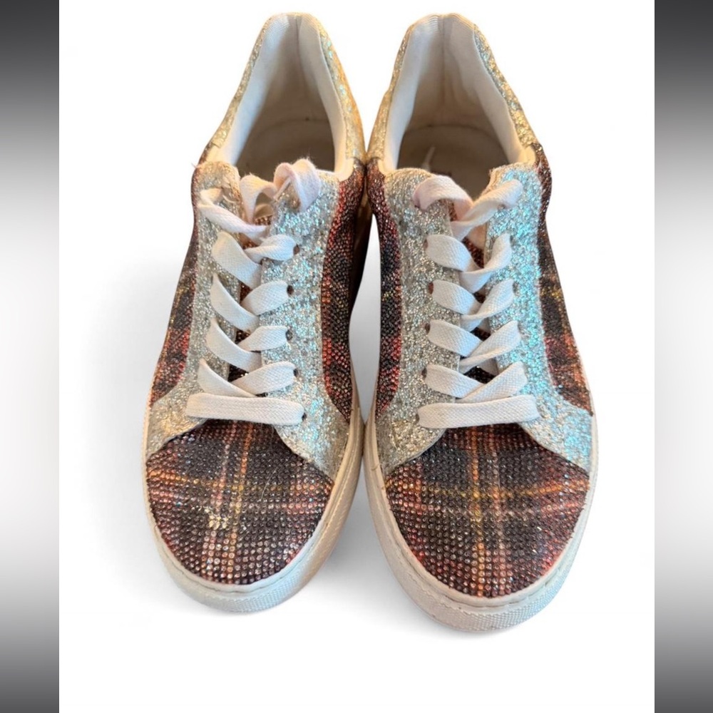 Betsey Johnson Glitter Plaid Lace-Up Sneakers in Multicolor